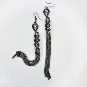 BLACK Tassel Long Earrings with Crystals